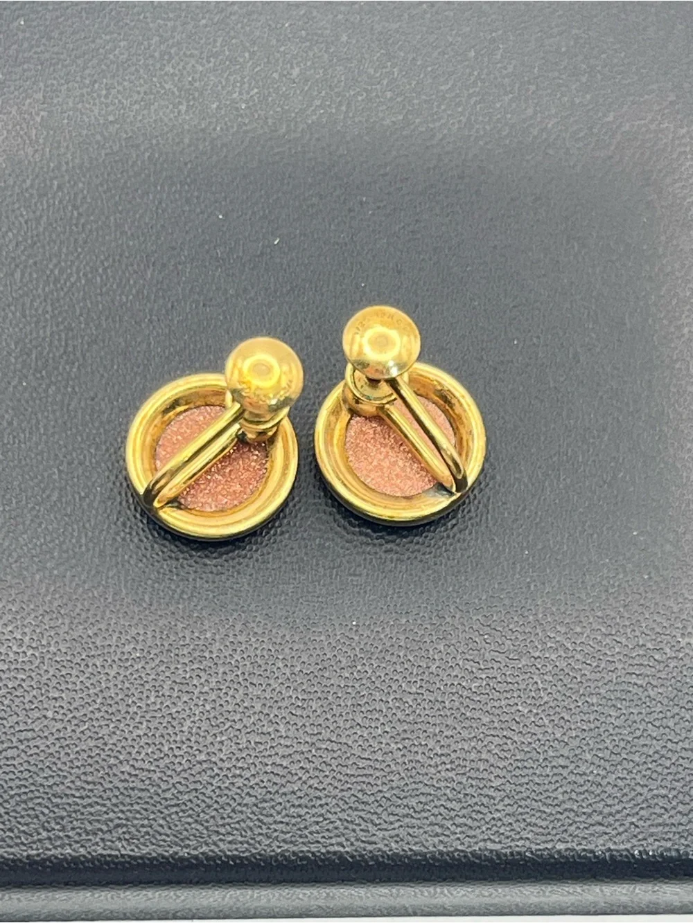 12k gold filled goldstone brown sparkly cabochon screw back earrings vintage